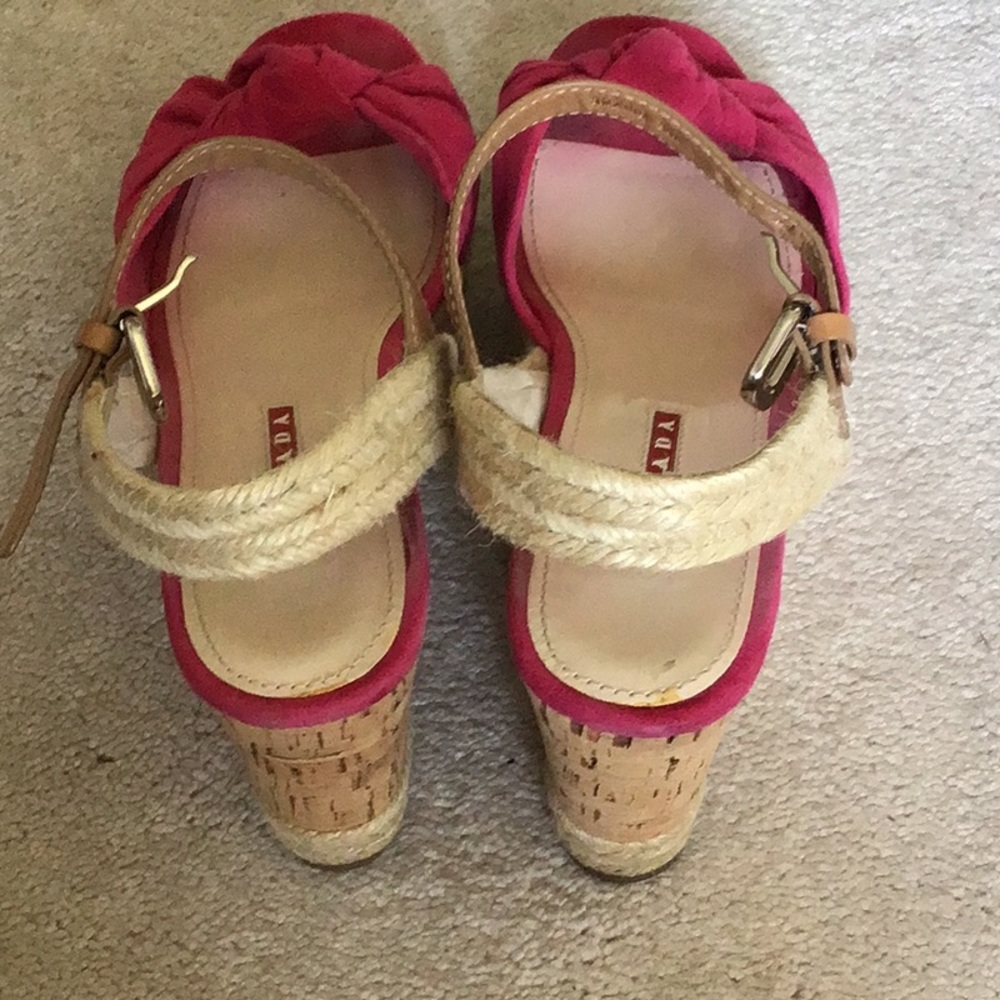 Prada  Peonia Suede Platform Wedge Open Sandals Authentic. - Picture 6 of 10